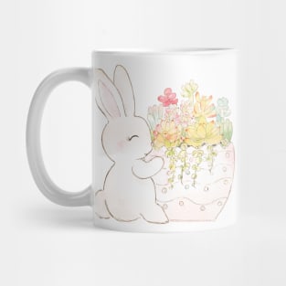 Rabbit and succulent ink and watercolor Mug